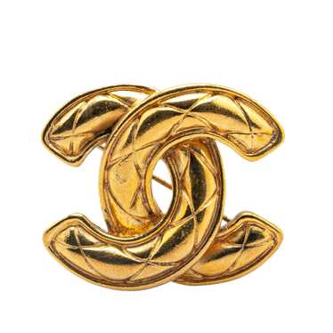 Gold Chanel Gold Plated CC Quilted Brooch - image 1