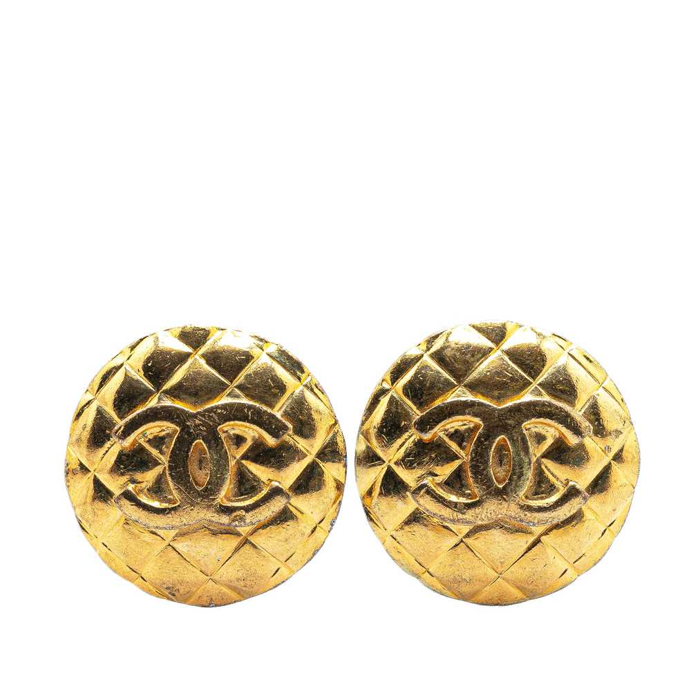 Gold Chanel Gold Plated CC Quilted Clip On Earrin… - image 1