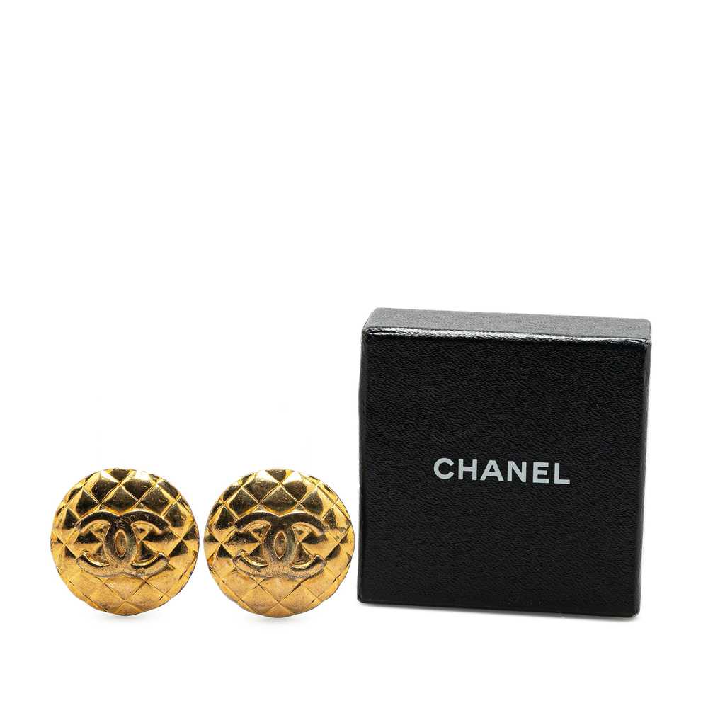 Gold Chanel Gold Plated CC Quilted Clip On Earrin… - image 4