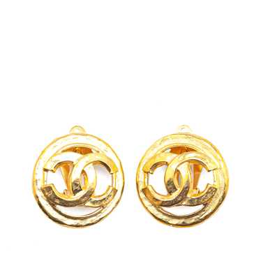 Gold Chanel Gold Plated CC Round Clip on Earrings - image 1