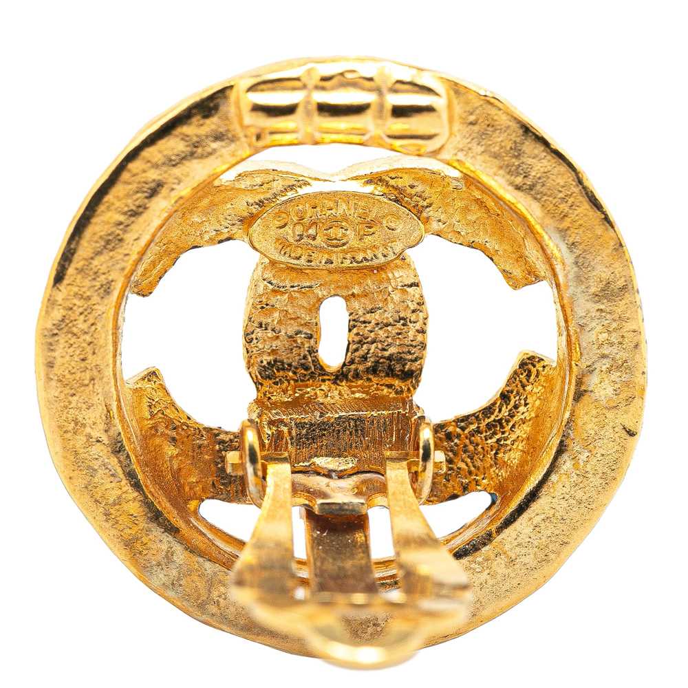 Gold Chanel Gold Plated CC Round Clip on Earrings - image 3