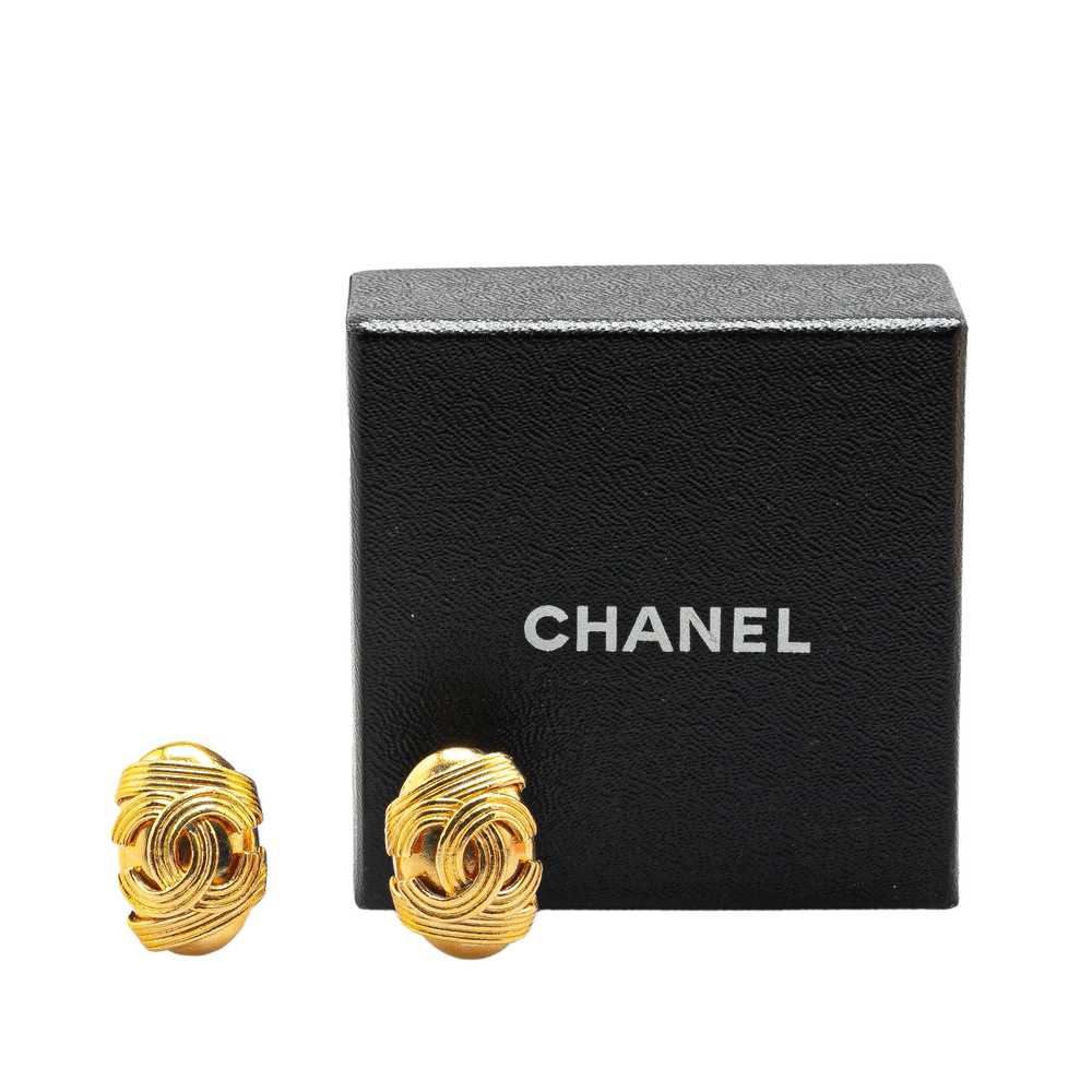 Gold Chanel Gold Plated CC Clip On Earrings - image 4