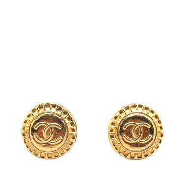 Gold Chanel Gold Plated CC Round Clip on Earrings - image 1