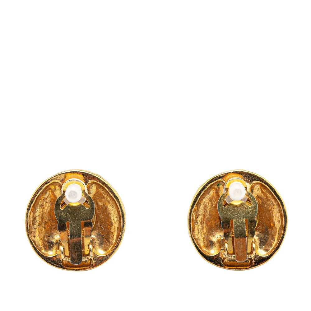 Gold Chanel Gold Plated CC Round Clip on Earrings - image 2