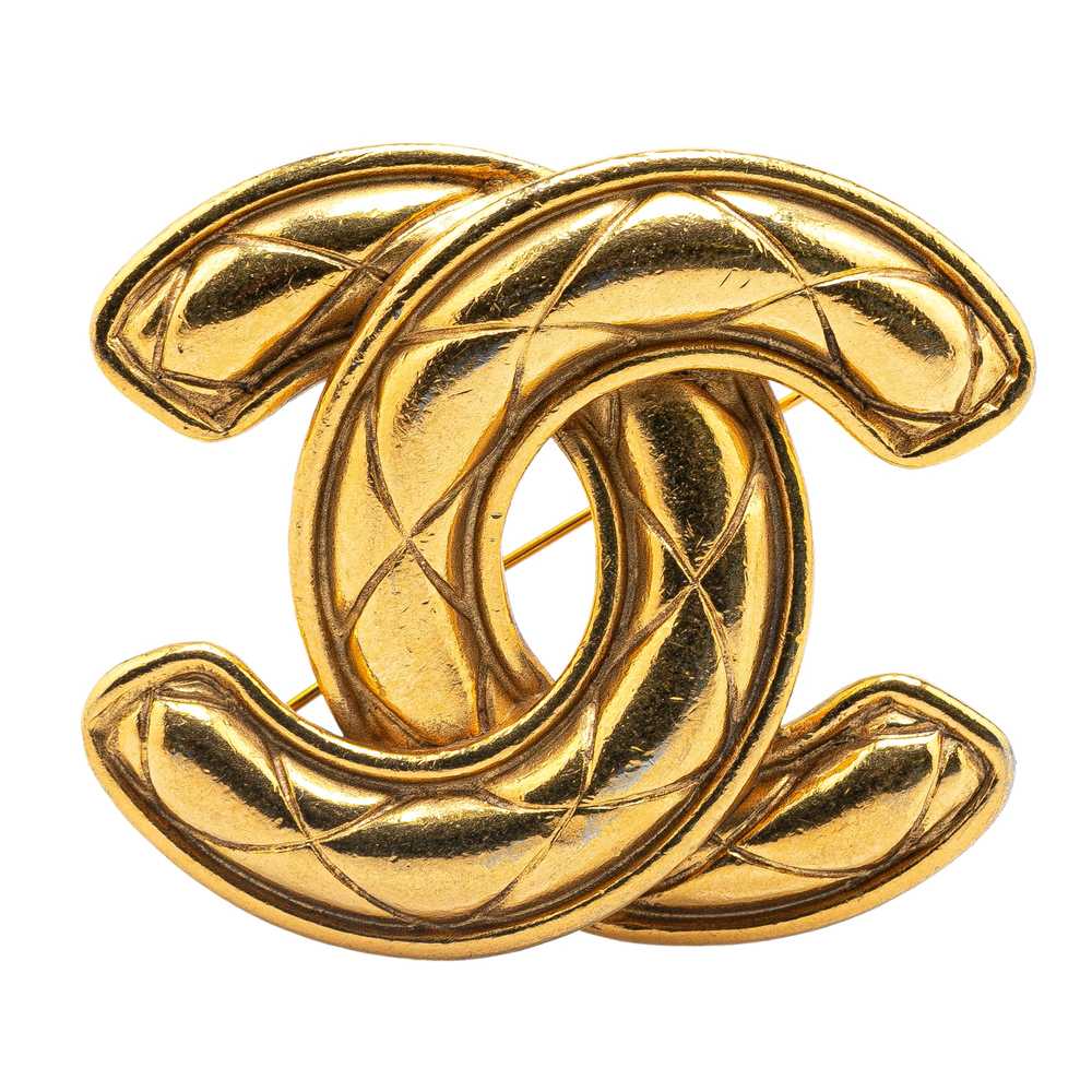 Gold Chanel Gold Plated CC Quilted Brooch - image 1