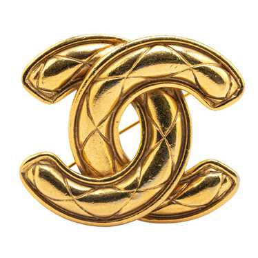Gold Chanel Gold Plated CC Quilted Brooch - image 1