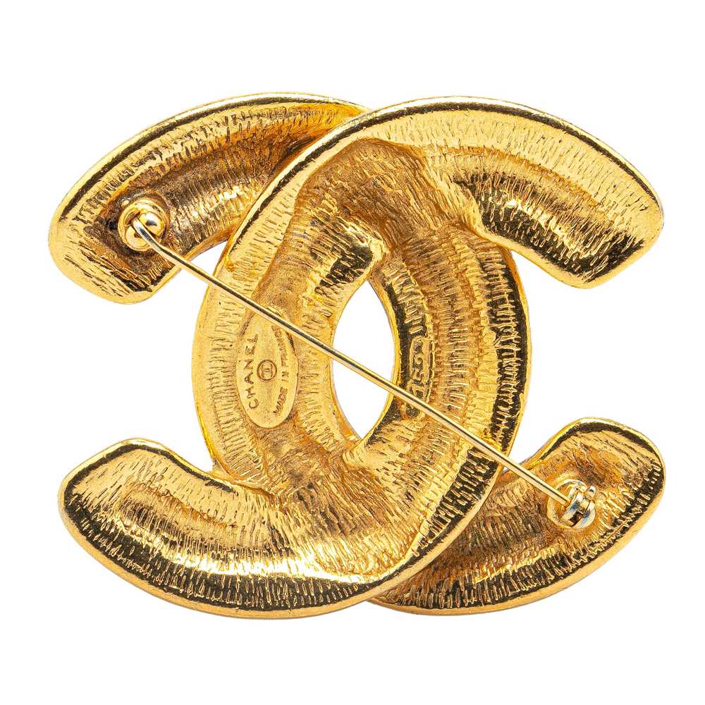 Gold Chanel Gold Plated CC Quilted Brooch - image 2