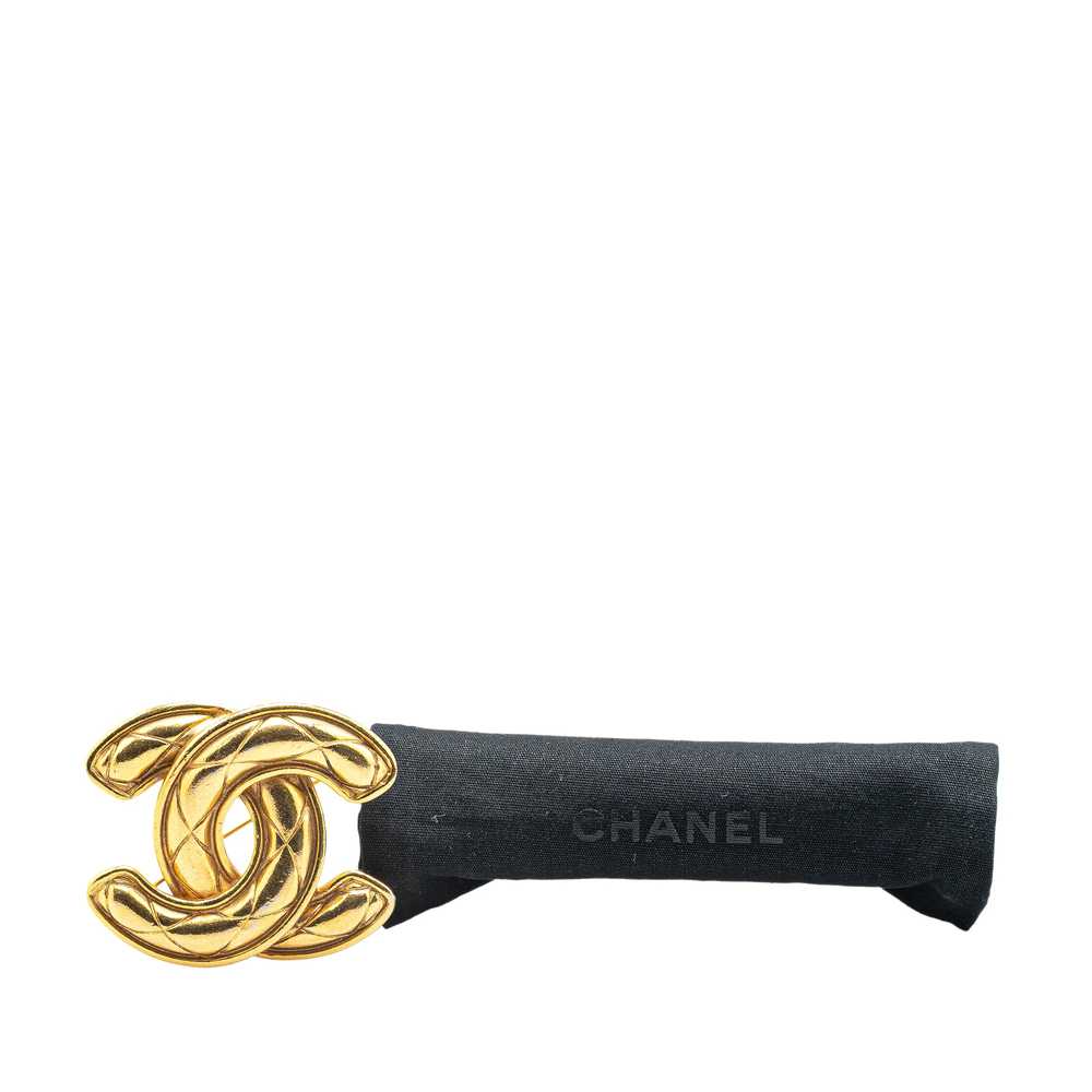 Gold Chanel Gold Plated CC Quilted Brooch - image 5