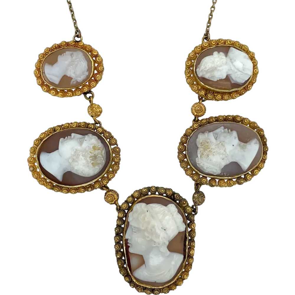 Victorian 14K Yellow Gold Cameo Necklace - image 1