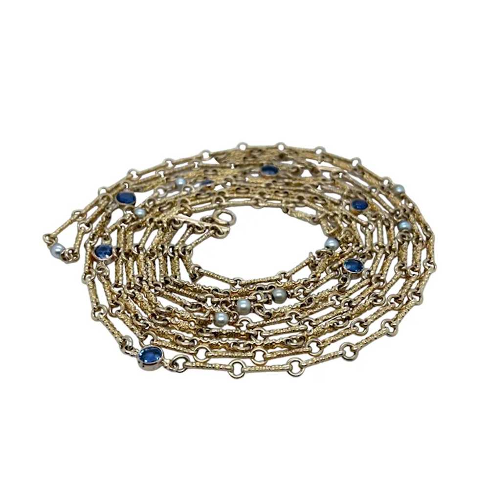 Victorian 14K Yellow Gold Sapphire and Pearl Neck… - image 2