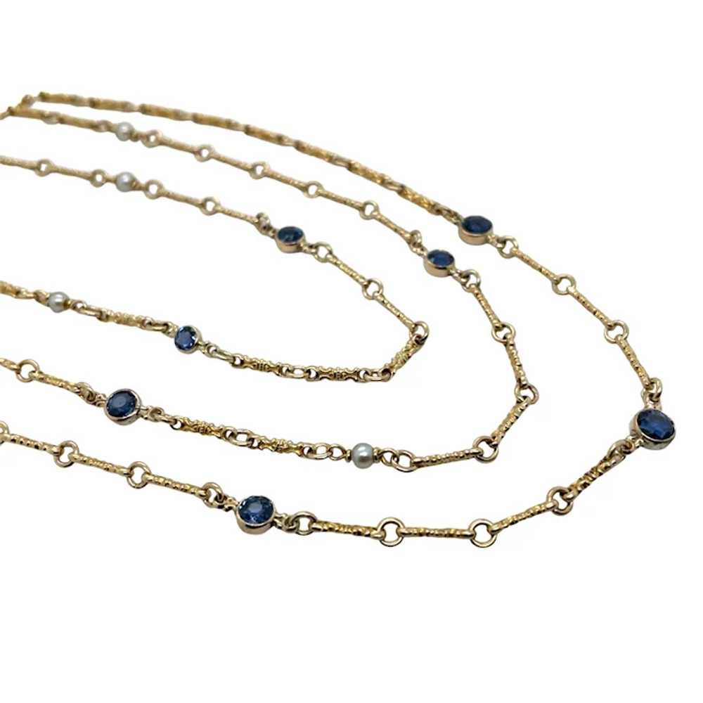 Victorian 14K Yellow Gold Sapphire and Pearl Neck… - image 3