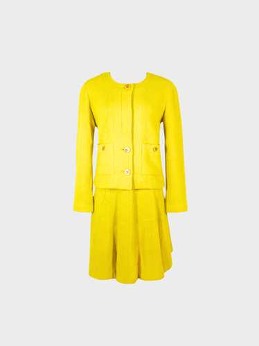 Chanel 1990s Yellow Wool Jacket and Flared Skirt S