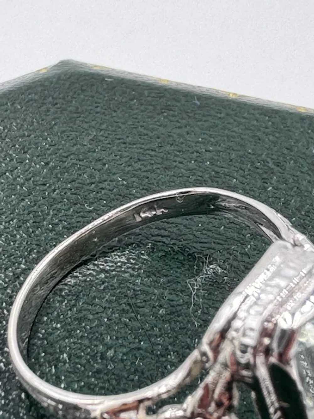 Art Deco 14k White Gold Aquamarine Ring - image 4