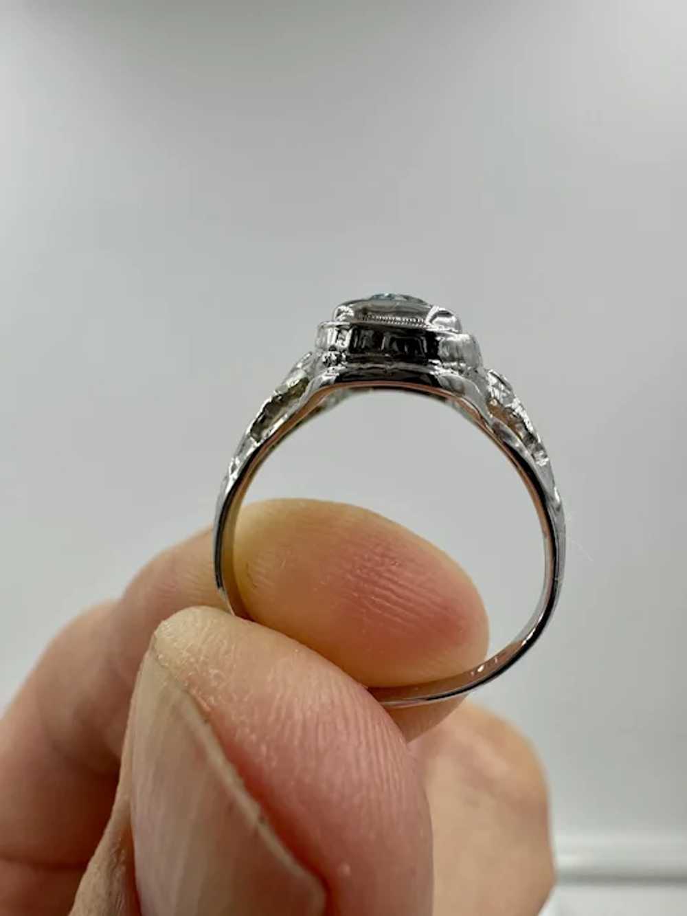 Art Deco 14k White Gold Aquamarine Ring - image 6