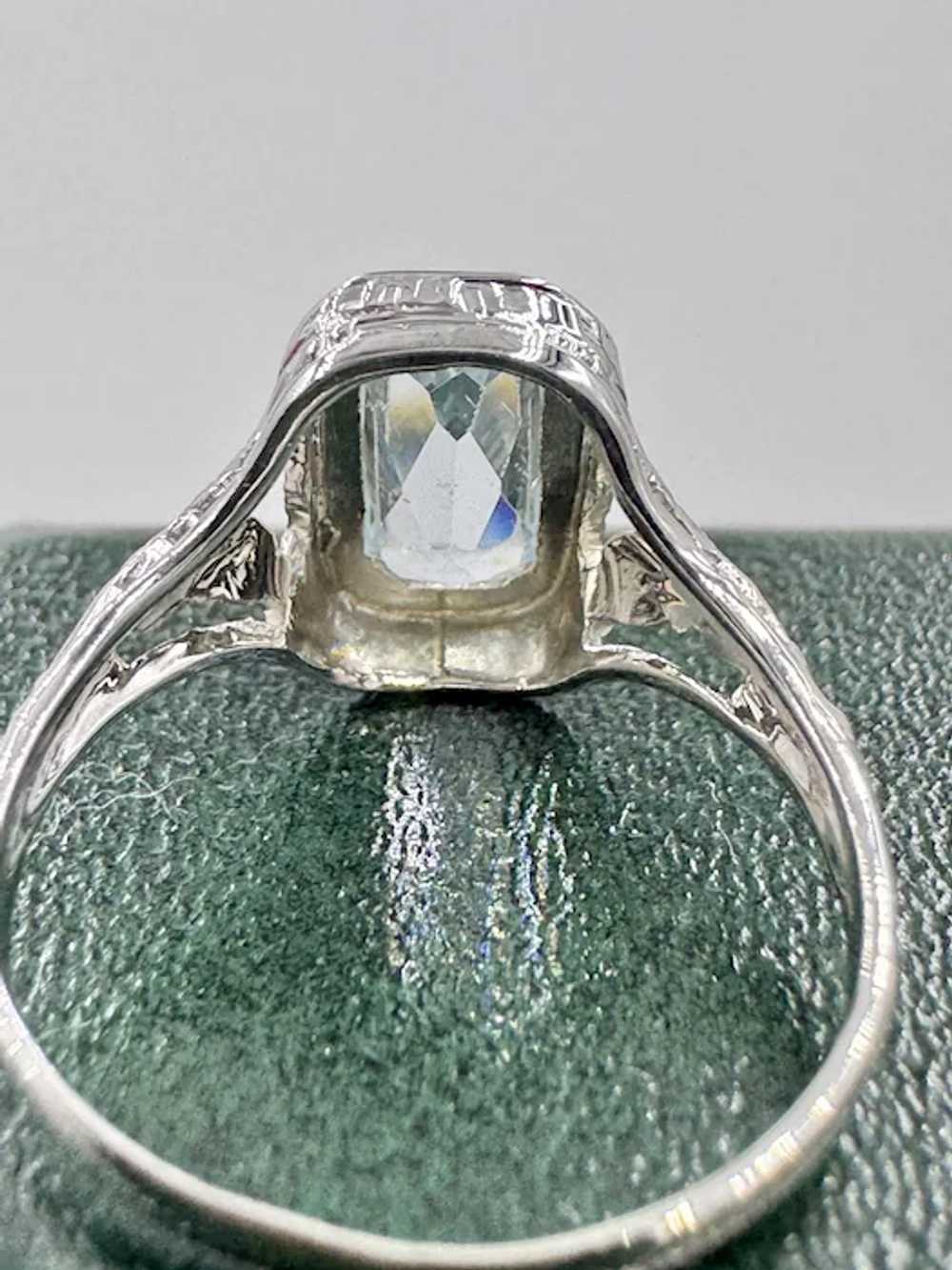 Art Deco 14k White Gold Aquamarine Ring - image 8