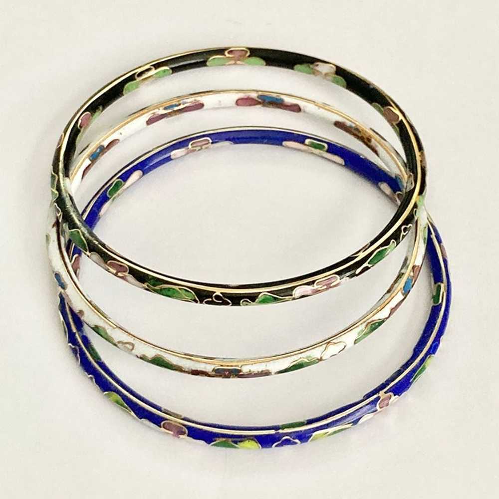 Vintage Chinese Cloisonne Bangle Bracelet Black B… - image 3