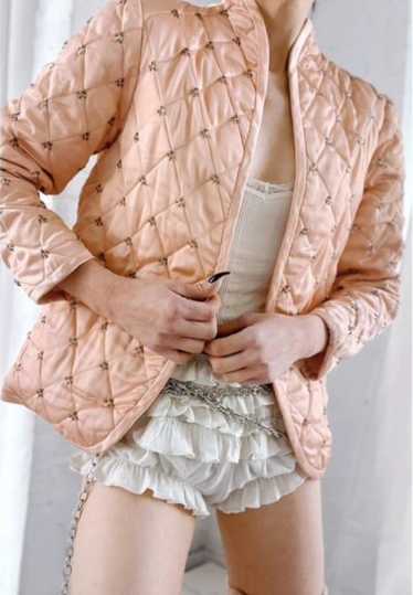 ballet pink satin puffer beaded jacket