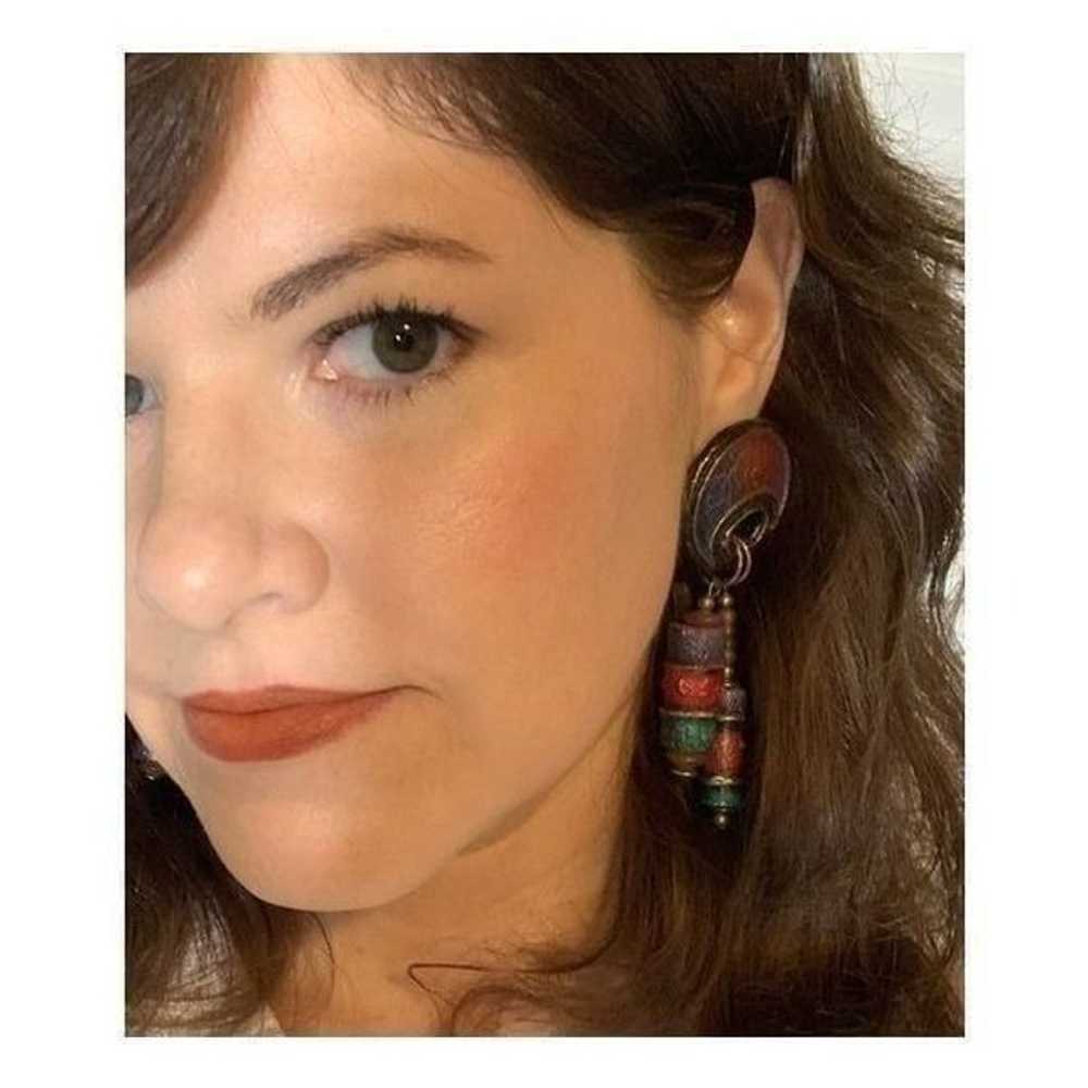 Vintage 1980’s Boho Statement Earrings Pierced - image 1