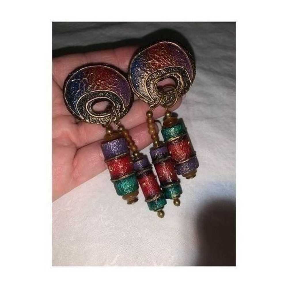 Vintage 1980’s Boho Statement Earrings Pierced - image 3