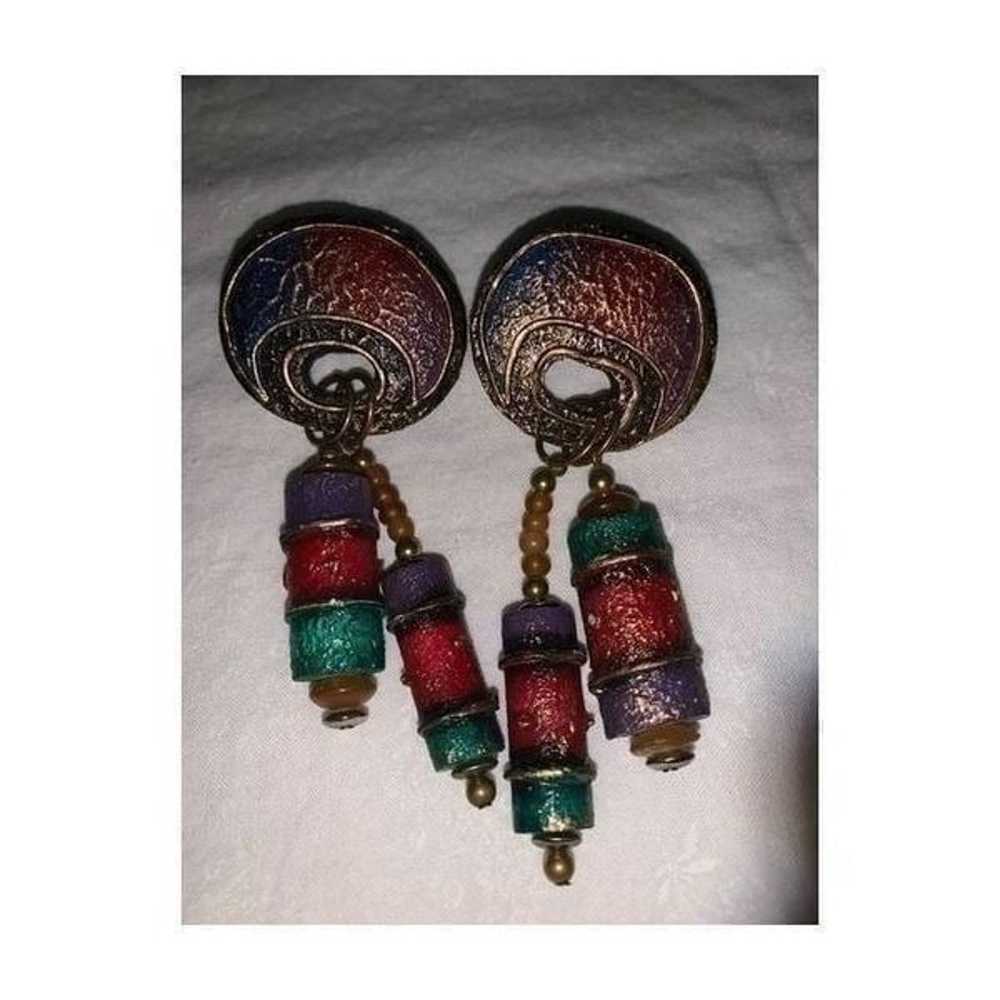 Vintage 1980’s Boho Statement Earrings Pierced - image 4