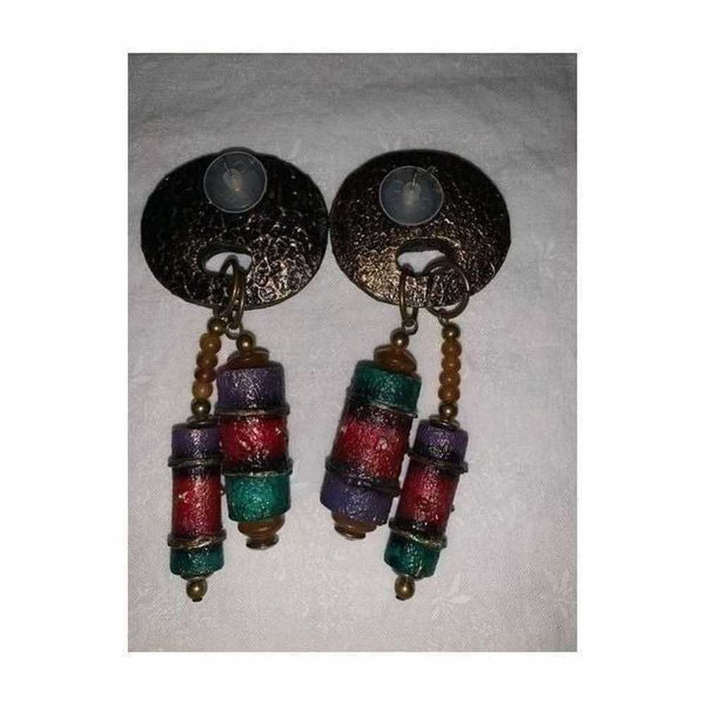 Vintage 1980’s Boho Statement Earrings Pierced - image 5