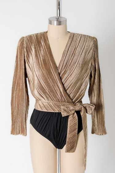 Jeanne Marc Bronze Plissé Wrap Bodysuit