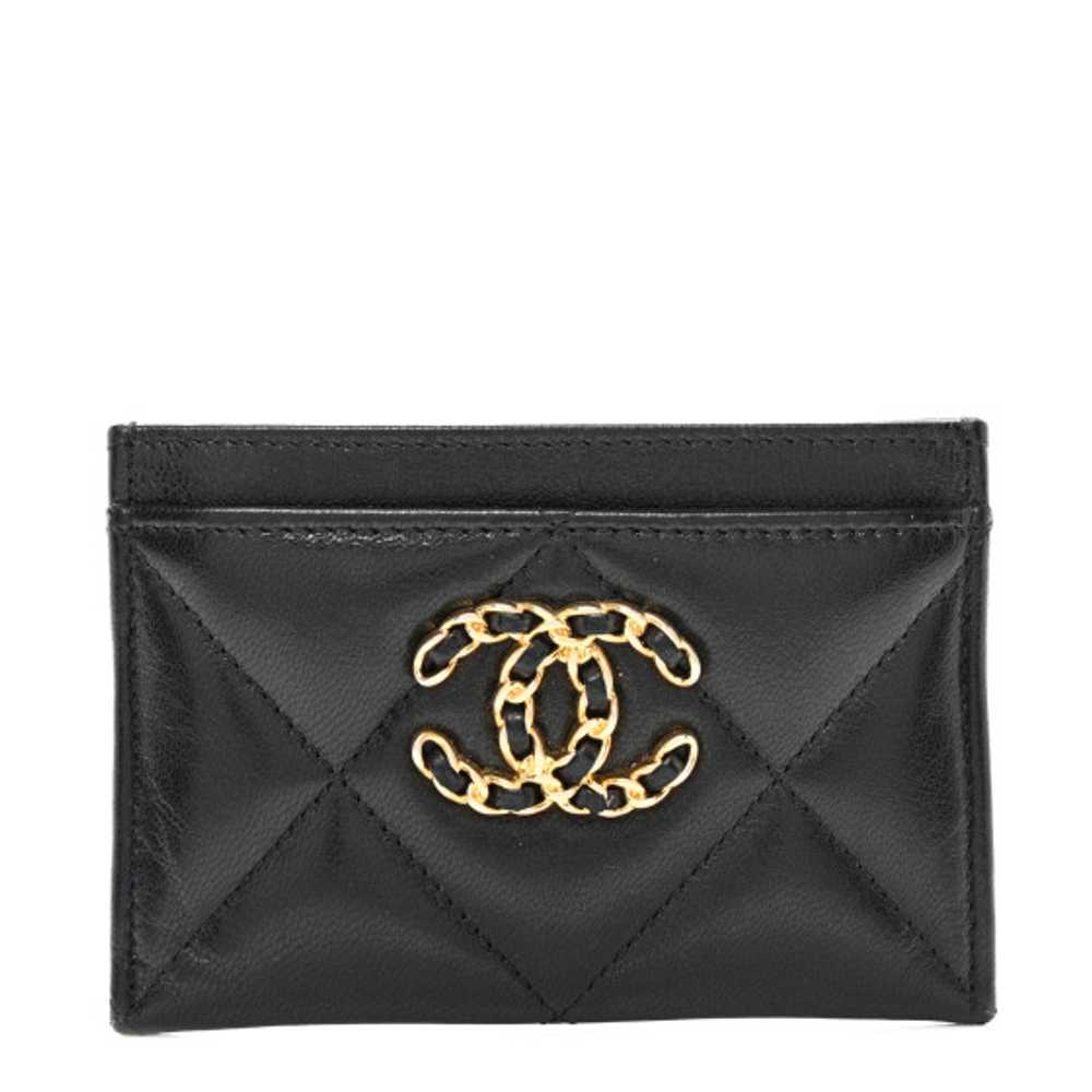 CHANEL Shiny Goatskin Quilted Chanel 19 Card Hold… - image 1