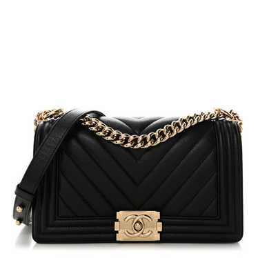 CHANEL Caviar Chevron Quilted Medium Boy Flap Bla… - image 1