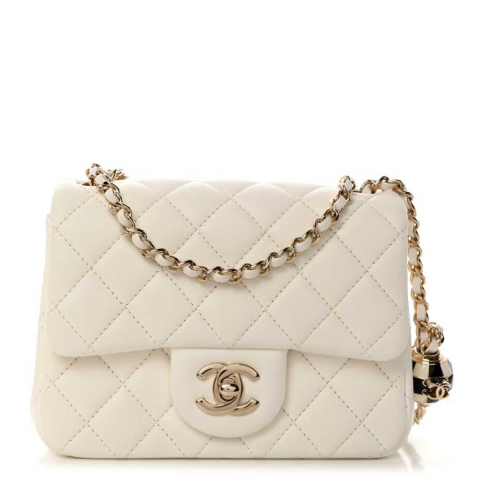 CHANEL Lambskin Quilted Mini Pearl Crush Flap Whi… - image 1