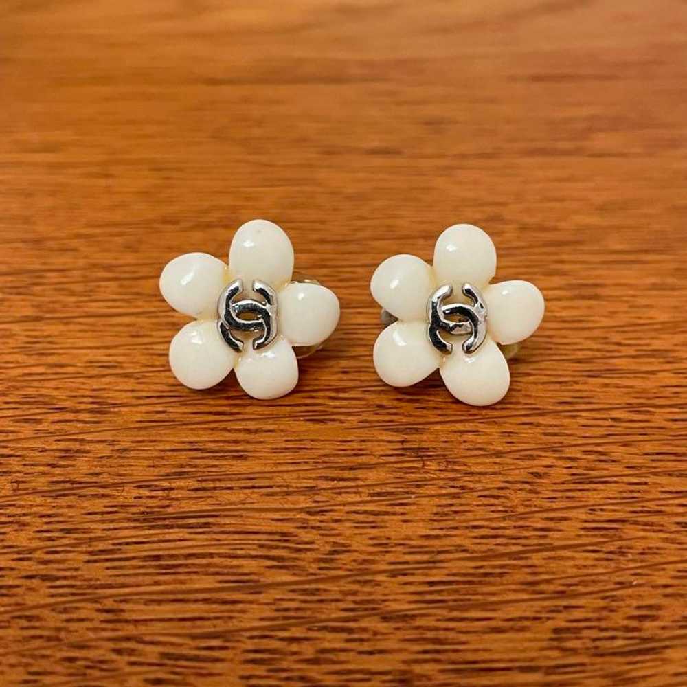 Chanel Vintage Camellia x Coco Mark Earrings, Whi… - image 1
