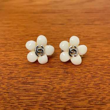 Chanel Vintage Camellia x Coco Mark Earrings, Whi… - image 1