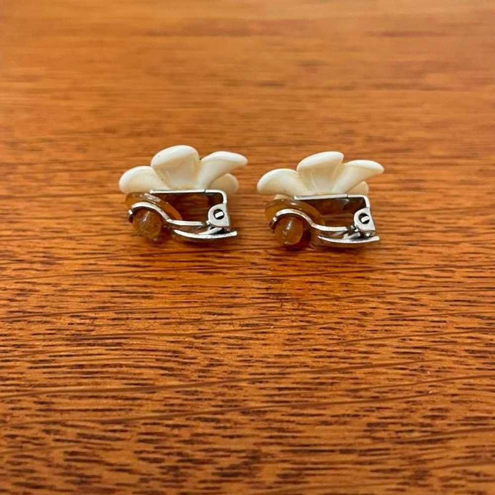 Chanel Vintage Camellia x Coco Mark Earrings, Whi… - image 2