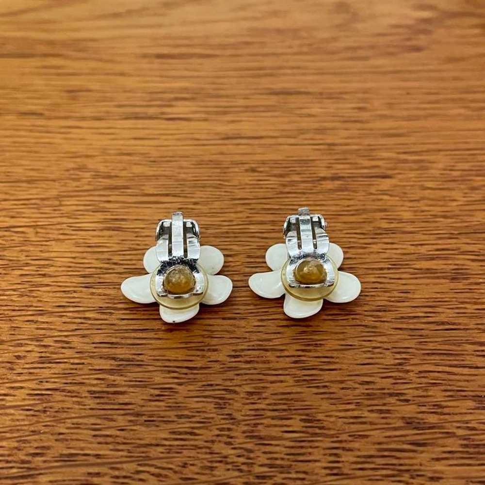 Chanel Vintage Camellia x Coco Mark Earrings, Whi… - image 4