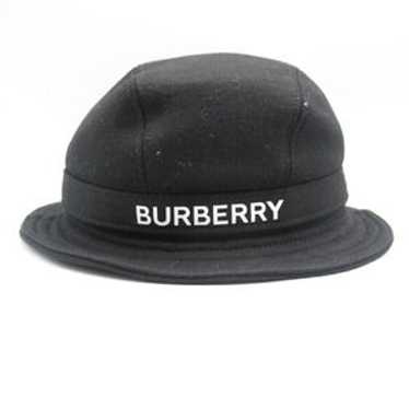 【美品】Burberry バケットハット　ブラック　Mサイズ　刺繍　ロゴ BURBERRY (バーバリー) ロゴ刺繍バケットハット 帽子 ブラック
