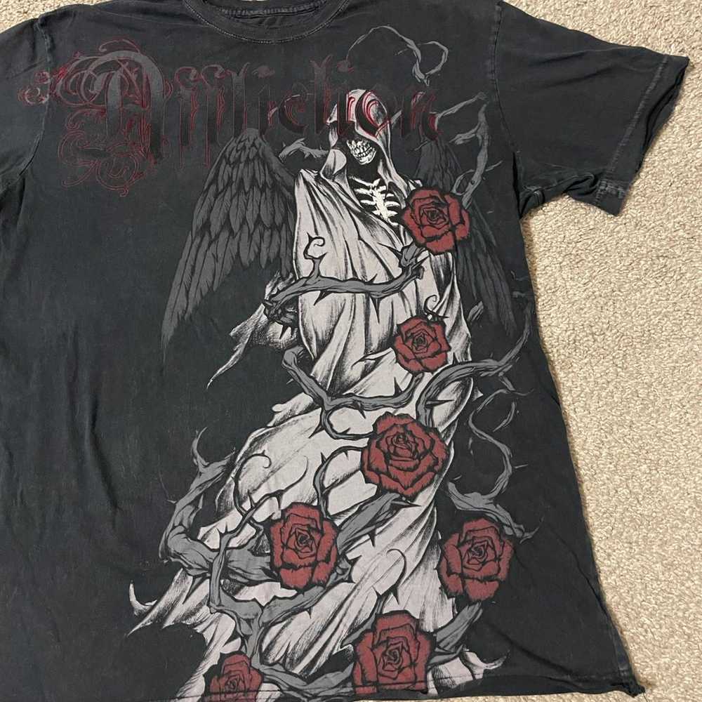 Vintage Y2K Affliction Grim Reaper Rose Wings Big Print T Shirt Mens Size Large
