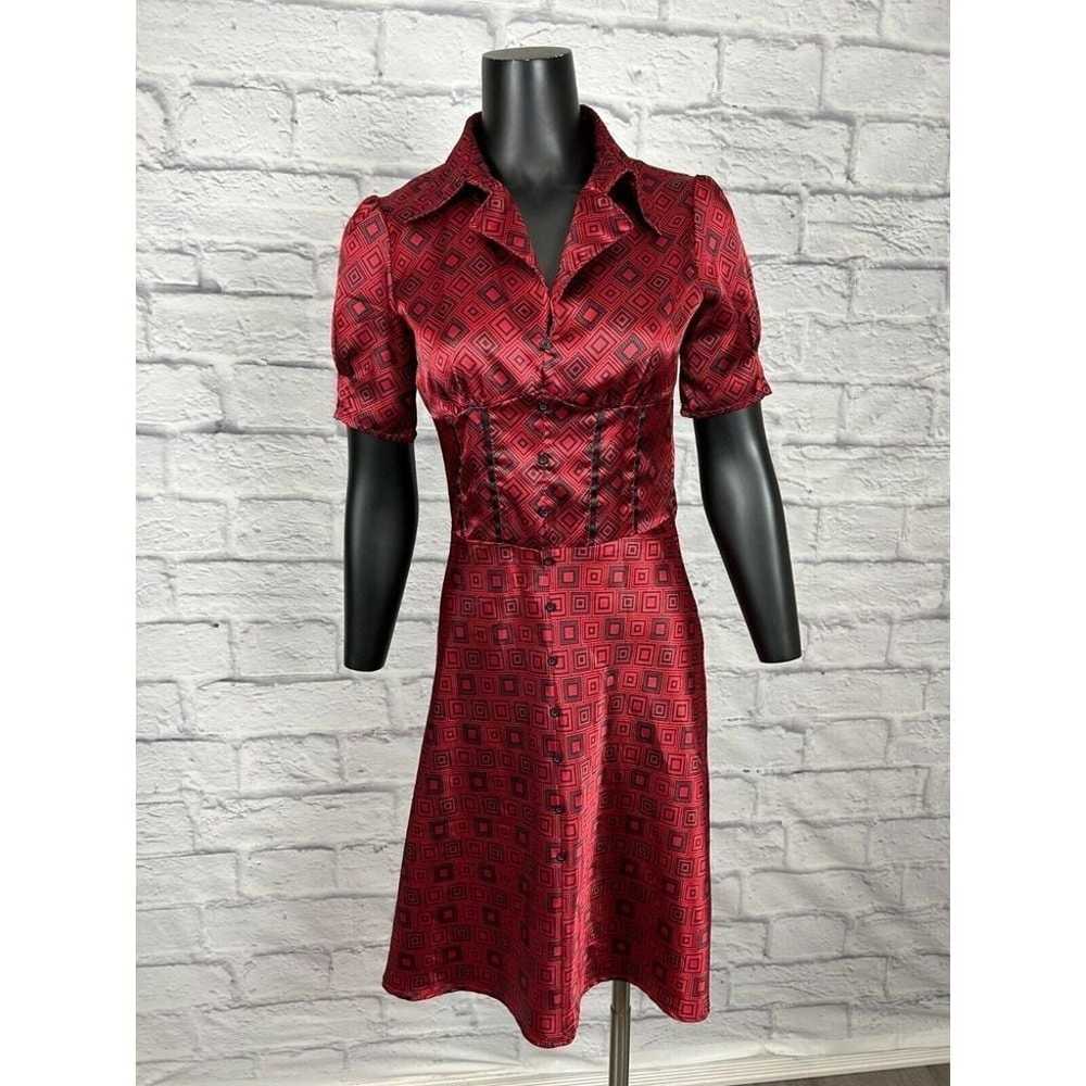 Maurices Button Front Collared Dress Red Black Ge… - image 1