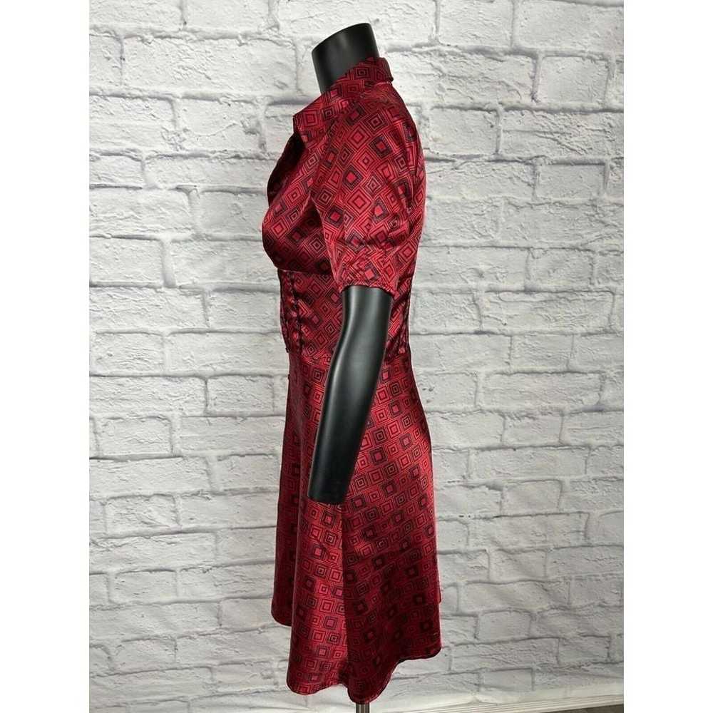 Maurices Button Front Collared Dress Red Black Ge… - image 3