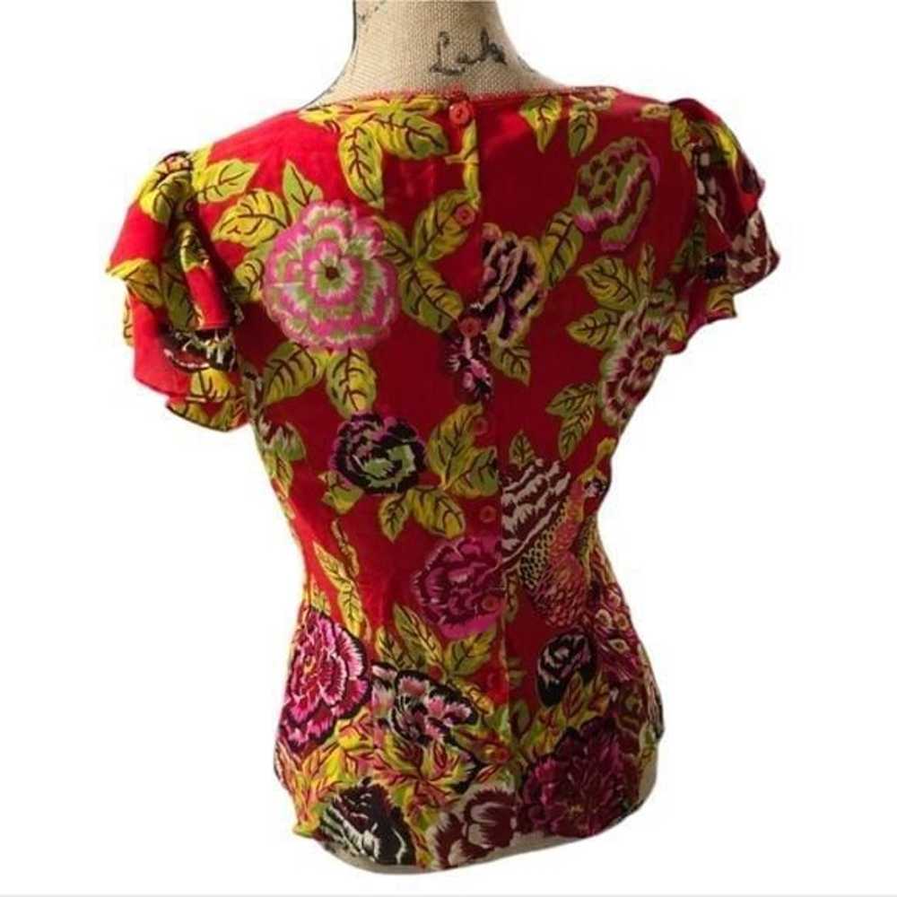 Nanette Lepore Vintage 100% Silk Floral Ruffle Sh… - image 4