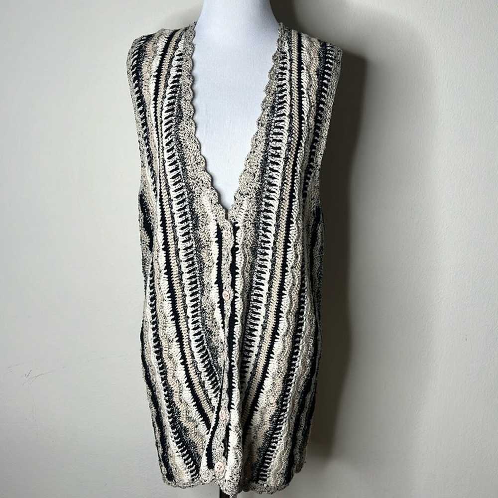 Talbots Tan and Black Vintage Long Sweater Vest - image 1