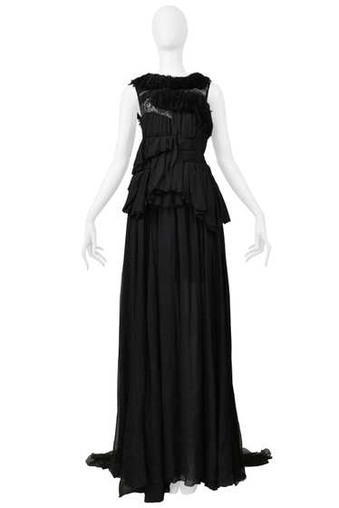 NINA RICCI BLACK CHIFFON & LACE EVENING GOWN