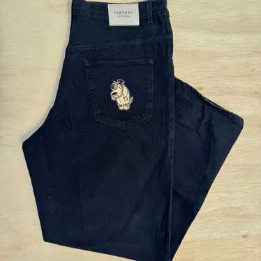Vintage Iceberg History Baggy Wide Leg Black Jeans 34 X 33.5