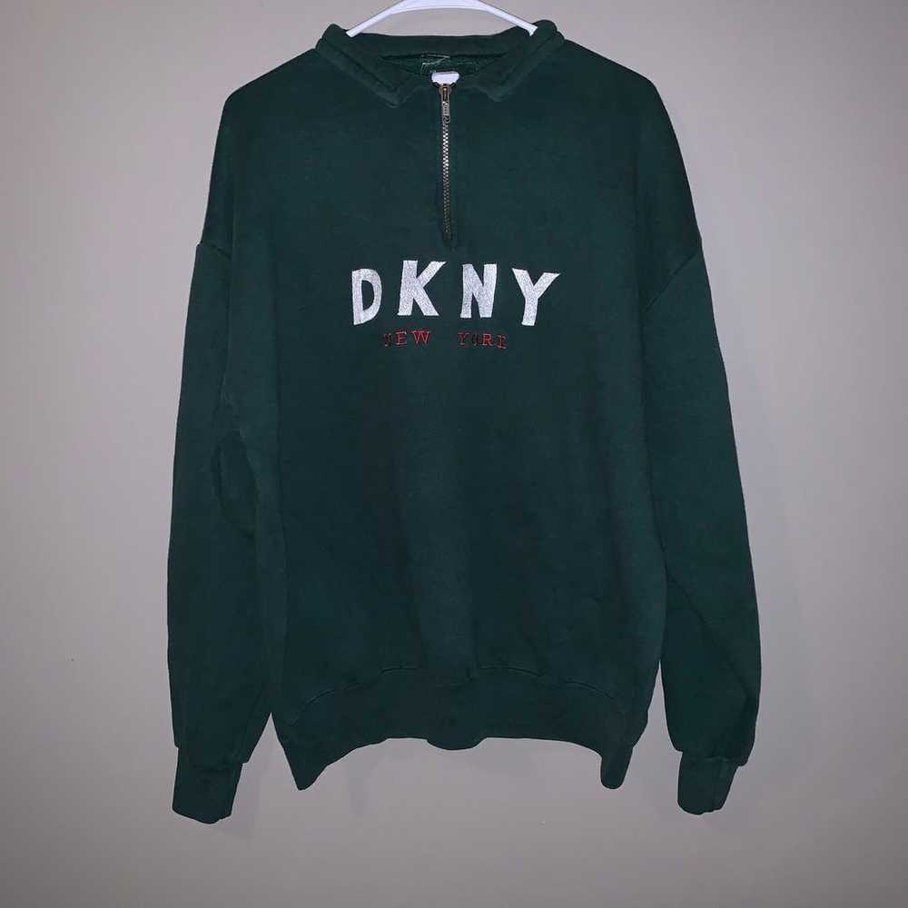 Vintage Y2K Green DKNY New York Logo Halfzip Collar Sweater