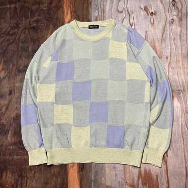 VINTAGE All-Over Pattern Knit Sweater Check Pale C