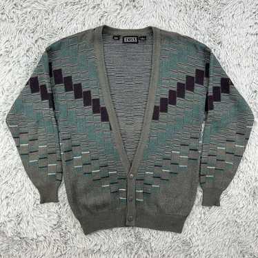 SCUSA Cardigan Men's L Wool Blend VTG Sweater Geom