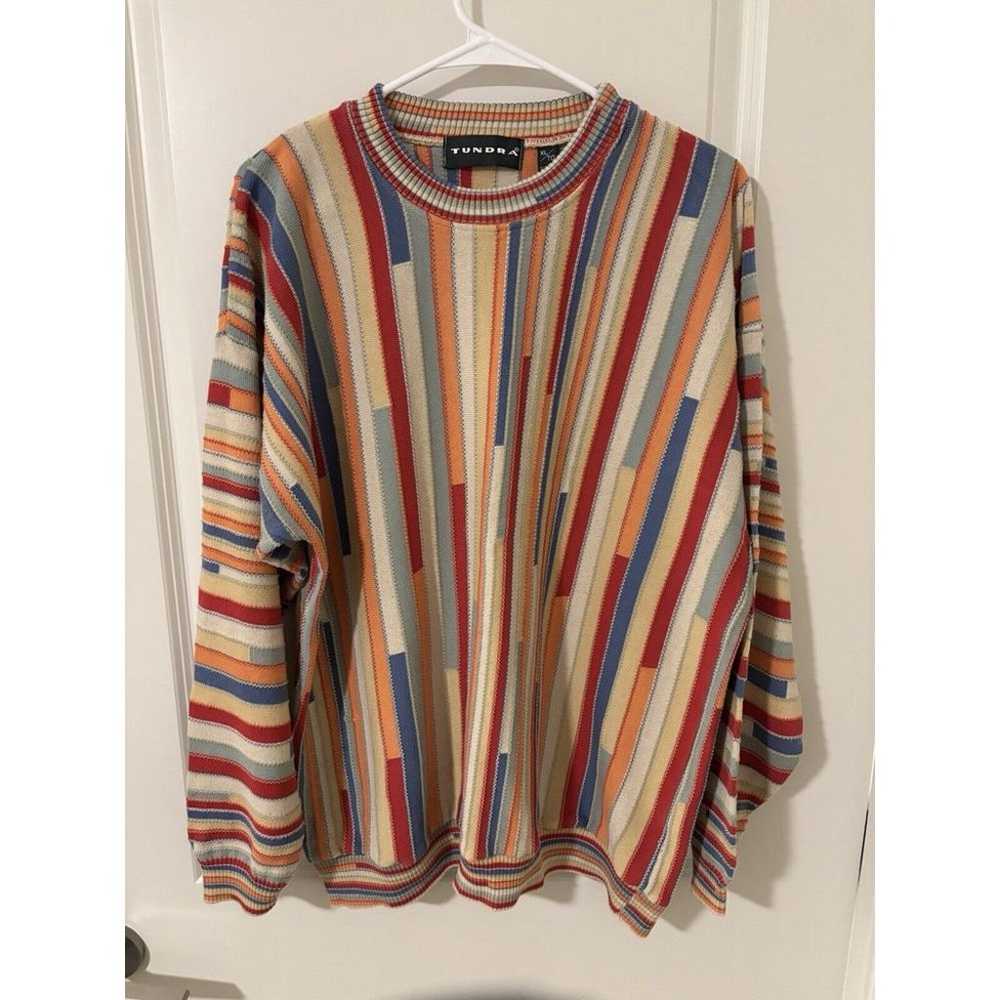 Vtg 90s Tundra Multi Color Pullover Knit Vertical… - image 1