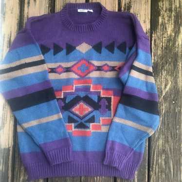 Vtg Robert Bruce Sweater XL Purple Green