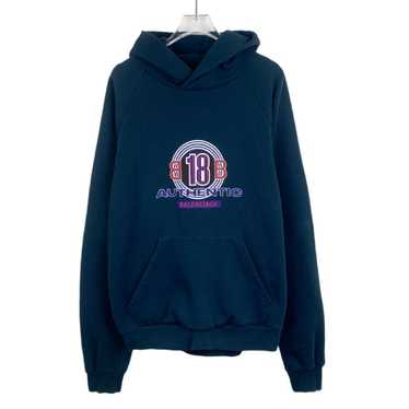 【BALENCIAGA】Washed Blue&Black☆コットン 長袖 ロゴ パーカー BALENCIAGA: Cropped Hoodie (Washed Black/Blue) | DSMG E-SHOP