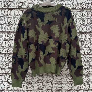 Vintage 80s Redhead Green Brown Camo Knit Hunting 