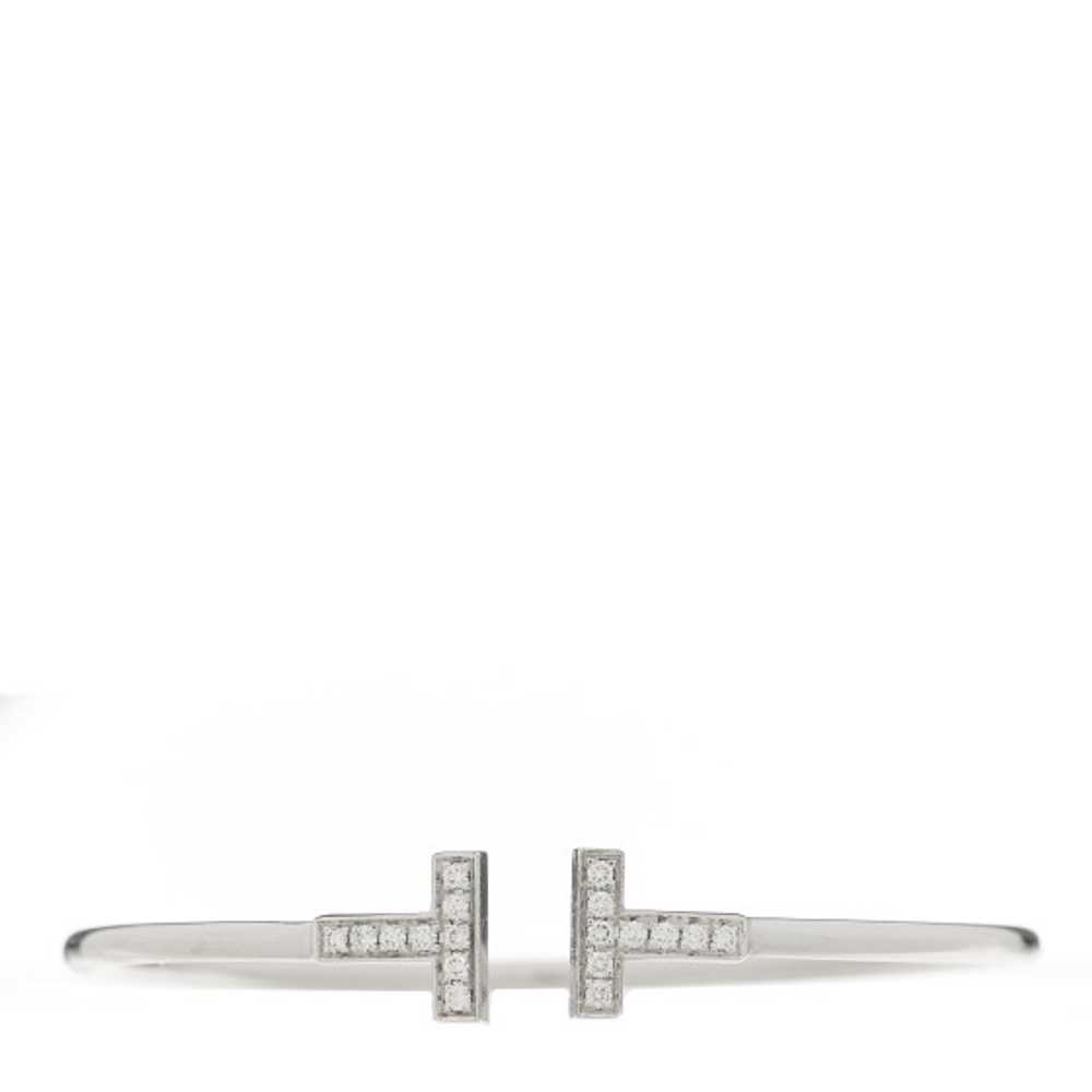 TIFFANY 18K White Gold Diamond T Wire Bracelet - image 1