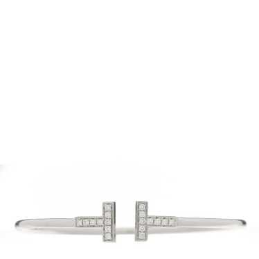 TIFFANY 18K White Gold Diamond T Wire Bracelet - image 1